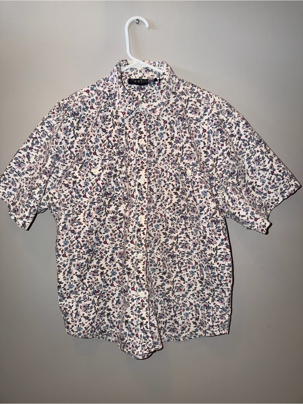 Vintage 90s Pinot Noir 100% cotton floral short sleeve buttondown shirt sz L